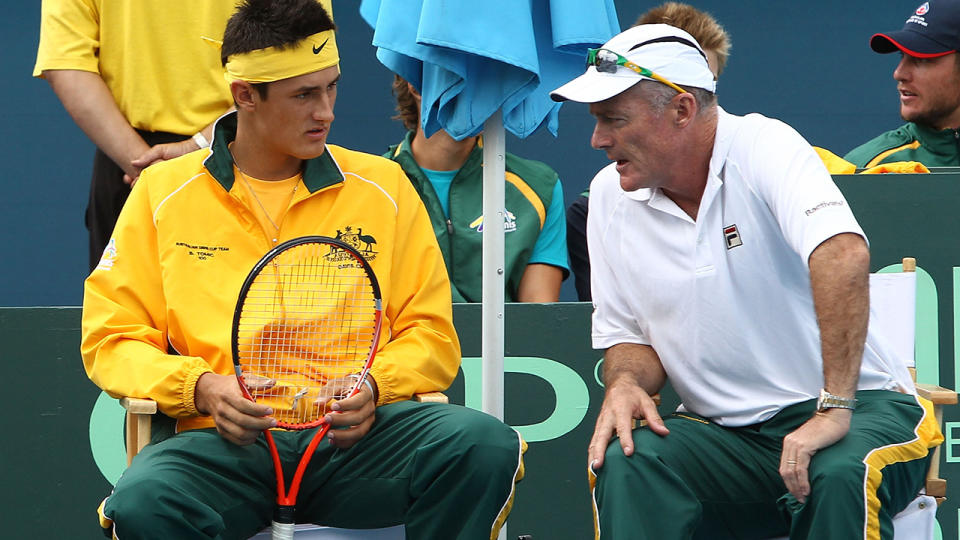 Bernard Tomic and John Fitzgerald, pictured here during a Davis Cup tie in 2010.