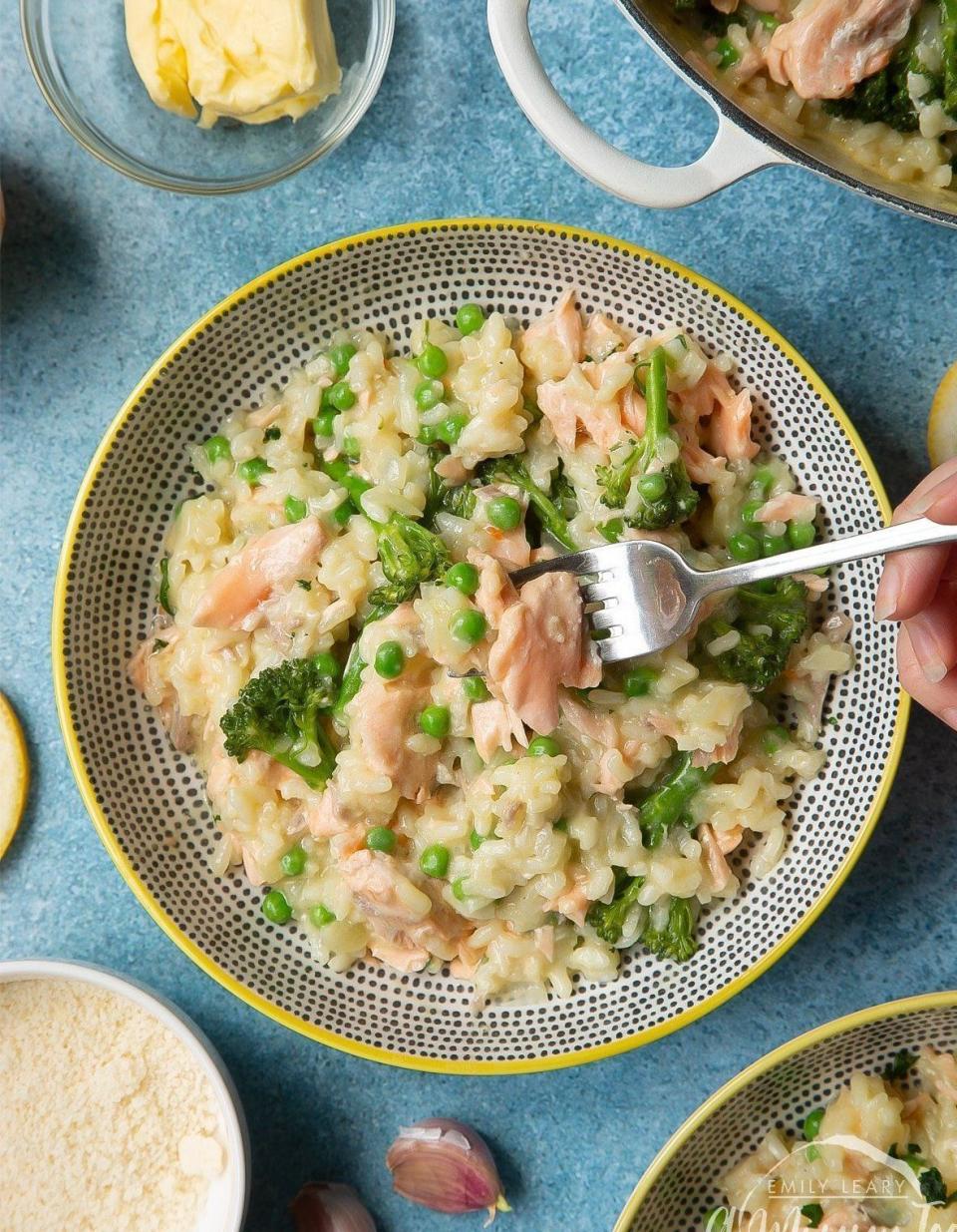 Risotto au saumon et aux petits pois