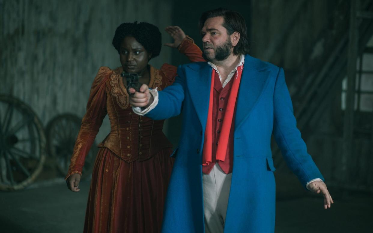 Susan Wokoma and Matt Berry in Year of the Rabbit - Objective/Channel 4 images must not be altered or manipulated in any way. This picture may be used s