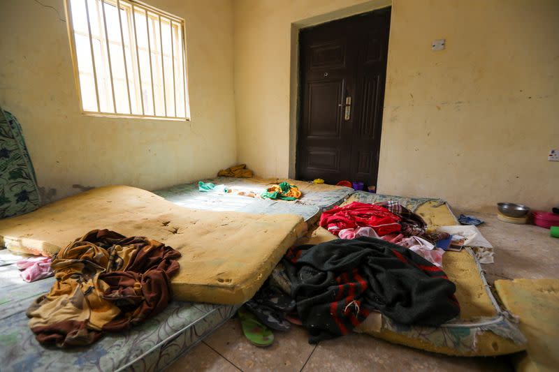 Some of the clothing of the JSS Jangebe school is seen on the beddings, in Zamfara