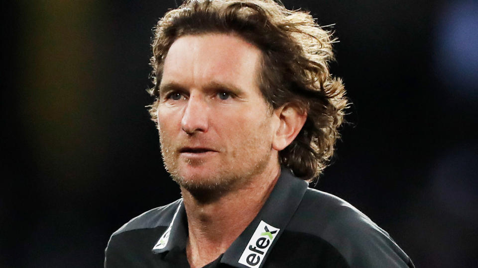 James Hird is pictured as assistant coach for the GWS Giants.