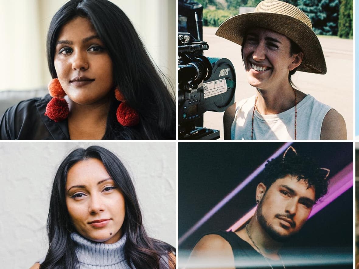 Some of the producers and directors responsible for a number of Canadian debut features that will premiere at the Toronto International Film Festival. Top row, from left: V.T. Nayani, Sophie Jarvis and Danny Sedore. Bottom row: Stephanie Sonny Hooker, Joseph Amenta and Alexandra Roberts. (Submitted by V.T. Nayani, Tyler Hagan, Submitted by Mario Tassone, Submitted by Stephanie Sonny Hooker - image credit)