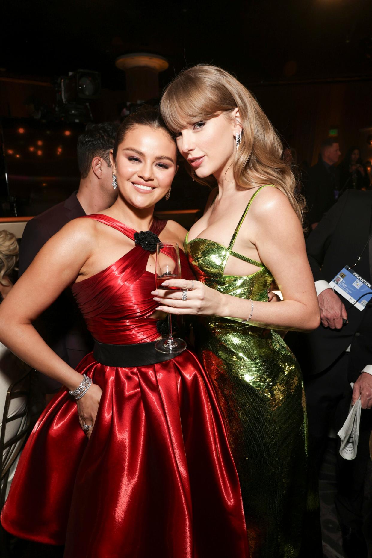 Good pals Selena Gomez and Taylor Swift have a moment at the 81st Annual Golden Globe Awards, held Jan. 7, 2024 at the Beverly Hilton.