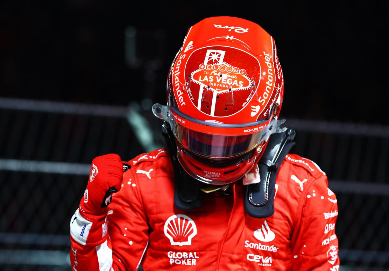 Charles Leclerc celebrates pole (Getty Images)