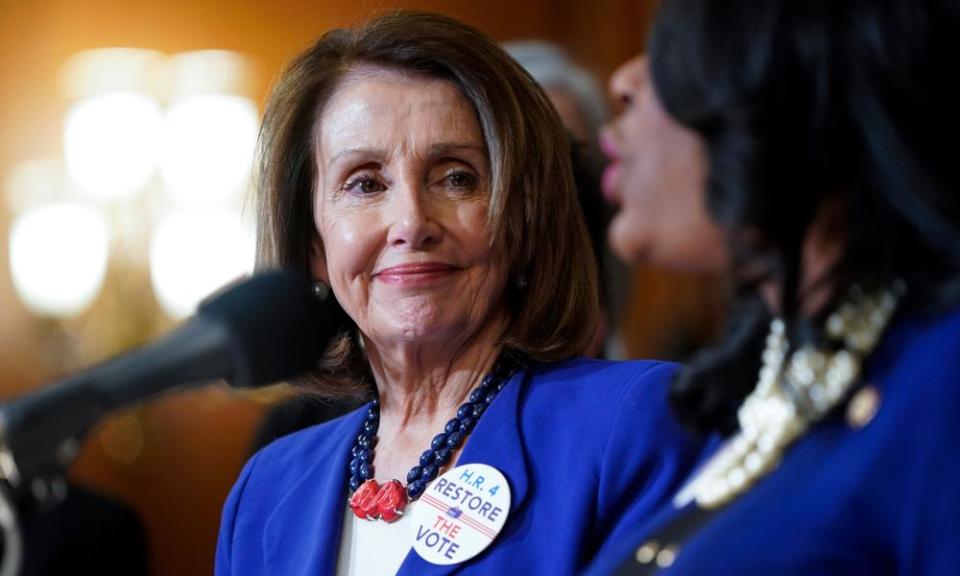 Nancy Pelosi on Capitol Hill on 26 February. For now the measure is a mostly symbolic gesture, not likely to be taken up in the Republican-controlled Senate.