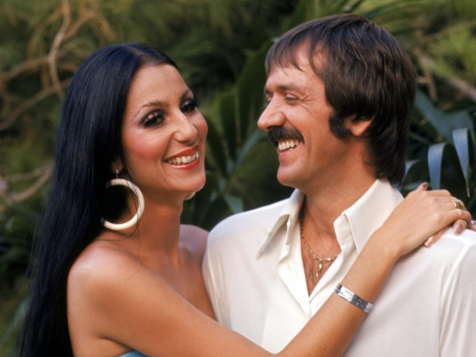 Cher and Sonny Bono pose for a promotional photo for "The Sonny and Cher Show" in 1970.