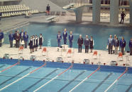 <p>The victory ceremony starts for the Women's 200 Meters Breast Stroke competition.</p>