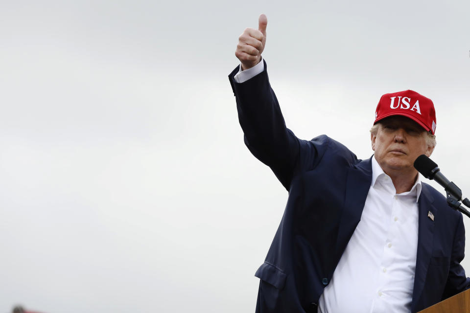 President-elect Donald Trump gestures as he speaks during a USA Thank You Tour event in Mobile, Alabama, on Dec.&nbsp;17, 2016.