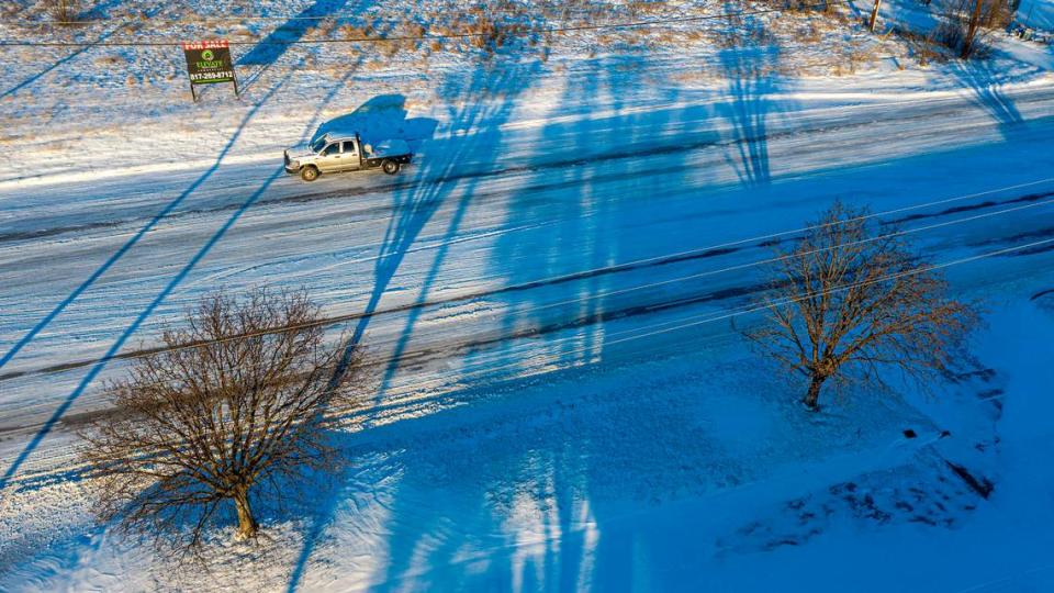 Temperatures in Granbury, Texas, dropped into single digits overnight Monday, Feb. 15, 20121, and snow flurries blanketed the region, leaving nearly four inches on the ground.