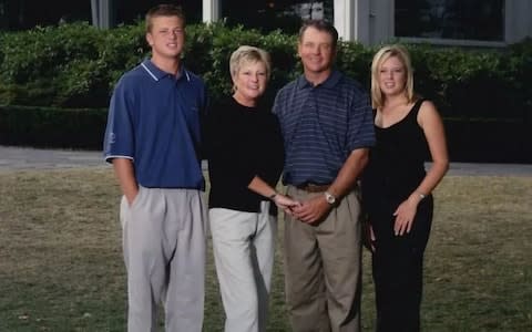 Nate Lashley with his parents who were killed when flying to Wyoming to see him play. Also pictured is his sister Brook - Credit: Nate Lashley