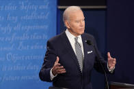 Democratic presidential candidate former Vice President Joe Biden answers a question during the first presidential debate Tuesday, Sept. 29, 2020, at Case Western University and Cleveland Clinic, in Cleveland, Ohio. (AP Photo/Morry Gash, Pool)