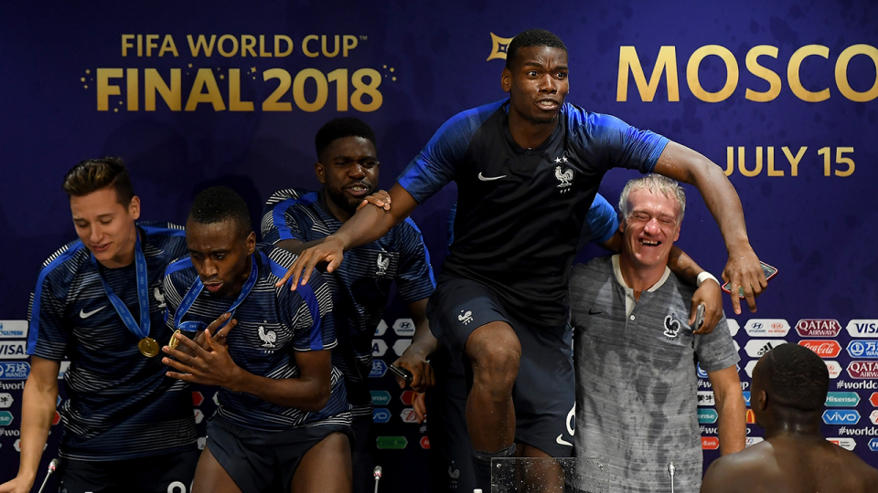 Paul Pogba and teammates crashed their own press conference post-match. Pic: Getty