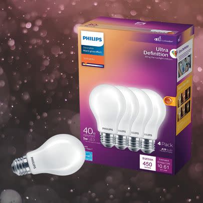 Philips LED flicker-free frosted dimmable A19 lightbulb four-pack