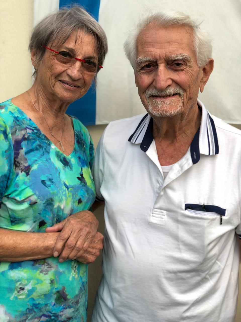 Avigail, left, and Yossi Ben Nun, outside their temporary home the Neve Tzuf settlement in the West Bank, on Sept. 9, 2019.