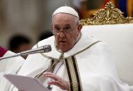 FILE PHOTO: Pope Francis leads Vespers prayer service in Rome