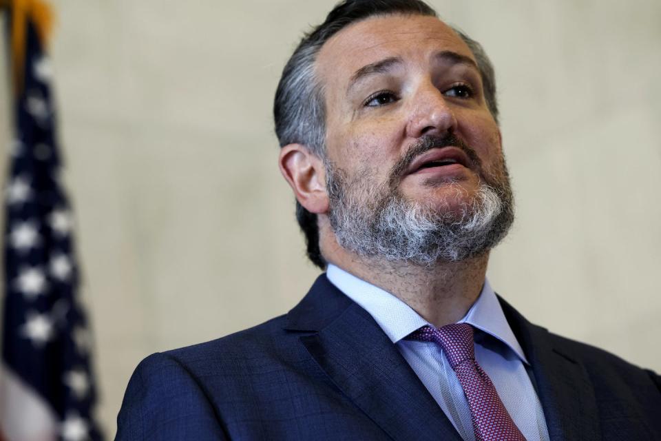 Republican Sen. Ted Cruz of Texas talks about immigration at the southern border on June 22, 2022. <a href="https://www.gettyimages.com/detail/news-photo/sen-ted-cruz-speaks-at-a-press-conference-at-the-u-s-news-photo/1404492193?phrase=ted%20cruz%20immigration&adppopup=true" rel="nofollow noopener" target="_blank" data-ylk="slk:Anna Moneymaker/Getty Images;elm:context_link;itc:0;sec:content-canvas" class="link ">Anna Moneymaker/Getty Images</a>