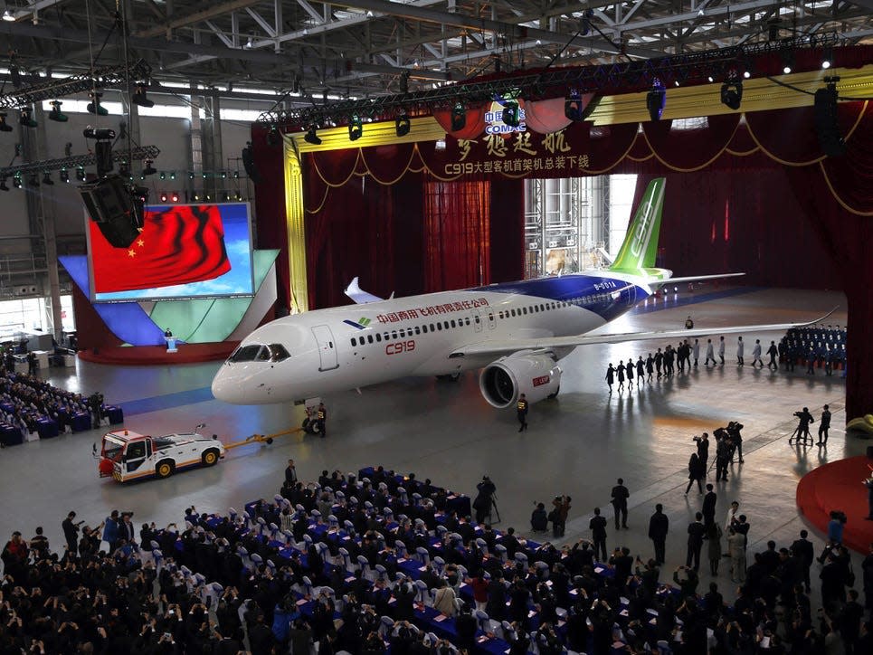The first C919 rolls off the assembly line in 2015.