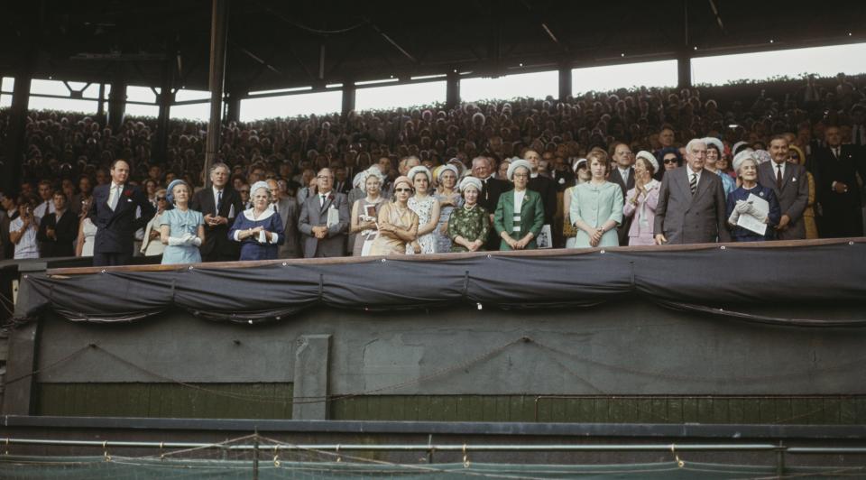 A general view of the Royal Box, including Princess Margaret (1930-2002) and Princess Anne, during the 1966 men’s final. (Hulton Archive/Getty Images)