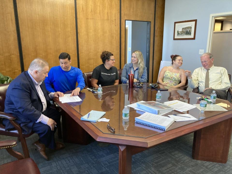 The substance abuse and homeless outreach team. L to R Michael Dion, Nick DeNardo, Stephanie Perry, Niki Fontaine and Mayor Paul Coogan.