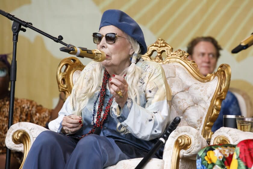 Newport, RI - July 24: Joni Mitchel sings in a special Joni Jam performance at the 2022 Newport Folk Festival at Fort Adams State Park on July 24, 2022. (Photo by Carlin Stiehl for The Boston Globe via Getty Images)