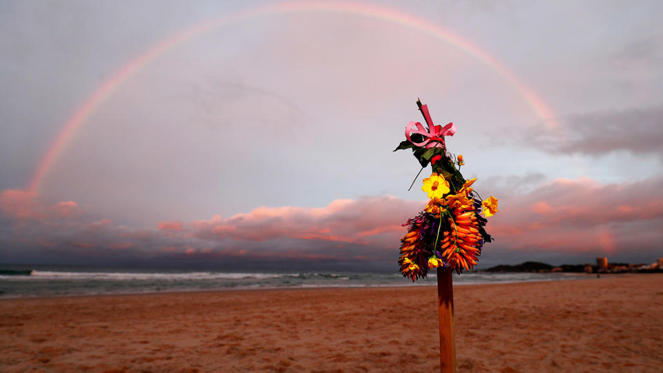 A rainbow, pictured here at Palm Beach where Alex 'Chumpy' Pullin died.