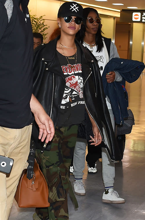 Rihanna gets comfy at the airport