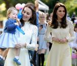 <p>This ivory See by Chloe dress with a crochet knit bodice was first worn by the then-Duchess of Cambridge during the royal tour of Canada in September 2016 . She wore it next to a party at Buckingham Palace to honor Armed Services members' families in May 2017. </p>