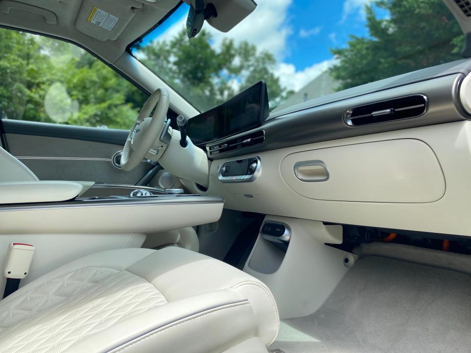 The front cabin of a 2024 Genesis GV60 EV.