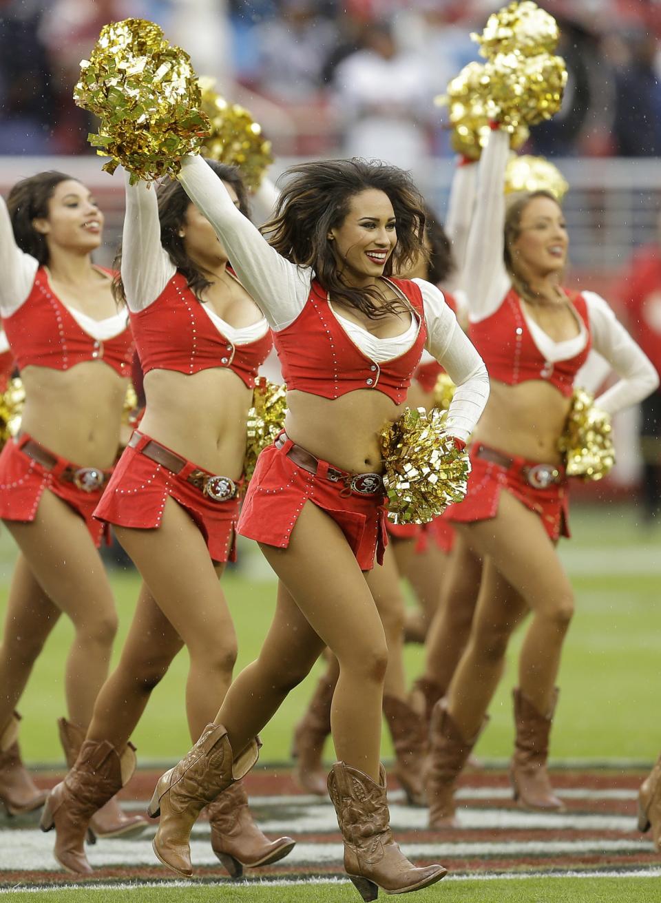 <p>San Francisco 49ers cheerleaders perform before an NFL football game between the San Francisco 49ers and the New England Patriots in Santa Clara, Calif., Sunday, Nov. 20, 2016. (AP Photo/Ben Margot) </p>