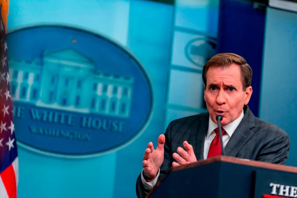 PHOTO: National Security Council spokesman John Kirby speaks at a press briefing at the White House in Washington, Dec. 14, 2023. (Andrew Harnik/AP)