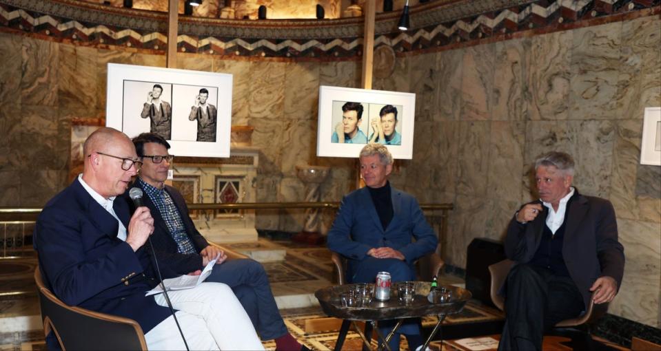 (L-R) Dylan Jones, Evening Standard Editor-In-Chief, Geoffrey Marsh, Alan Edwards and Adam Clayton attend 'David Bowie: A London Day' - Panel Discussion (Hoda Davaine/Dave Benett/Getty Images)