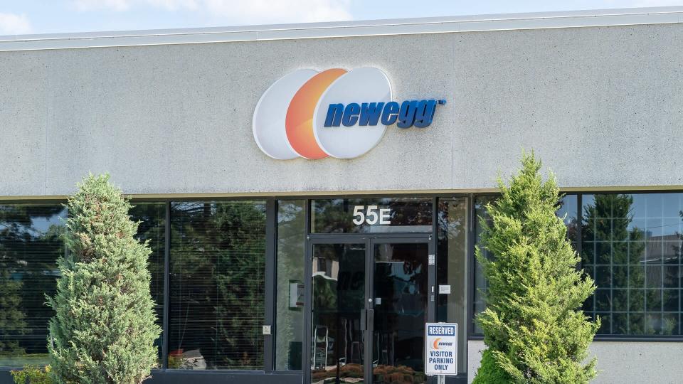 Richmond Hill, Ontario, Canada - June 03, 2019: Sign of Newegg Canada in Richmond Hill, Ontario, Canada, an online retailer selling computer hardware and electronics based in California.