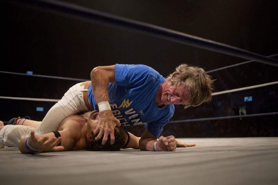 wrestler kevin von erich fights with jumping lee during the rage wrestling mega show in tel aviv, israel, sunday, july 9, 2017 the israeli wrestling league hosted a wrestling show in tel aviv with some of the wwe greatest of all time ap photoariel schalit