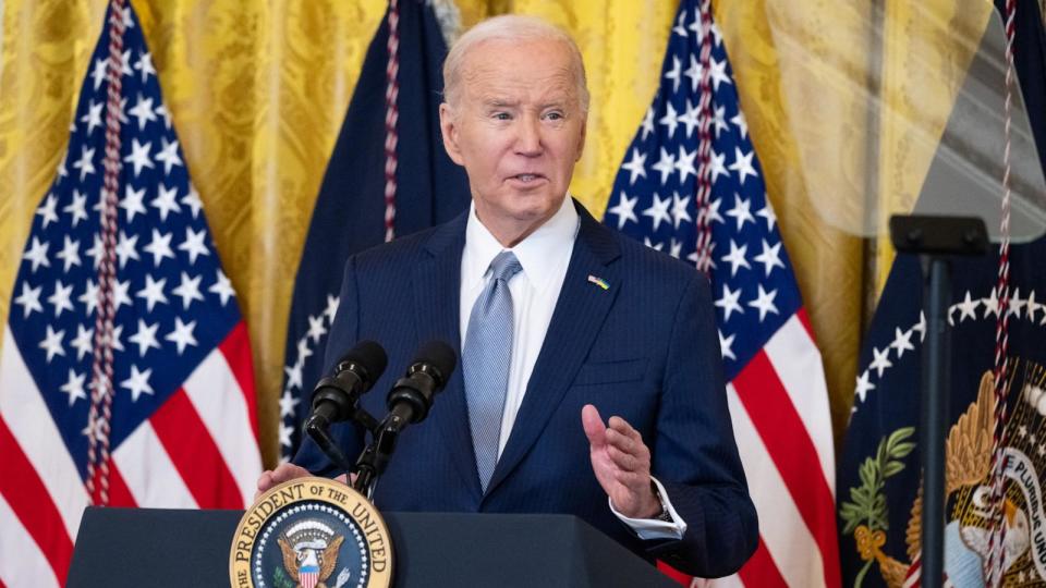 PHOTO: President Joe Biden speaks to a bipartisan group of governors in the East Room of the White House in Washington, DC, during the National Governors Association Winter Meeting, on Feb. 23, 2024. (Saul Loeb/AFP via Getty Images)