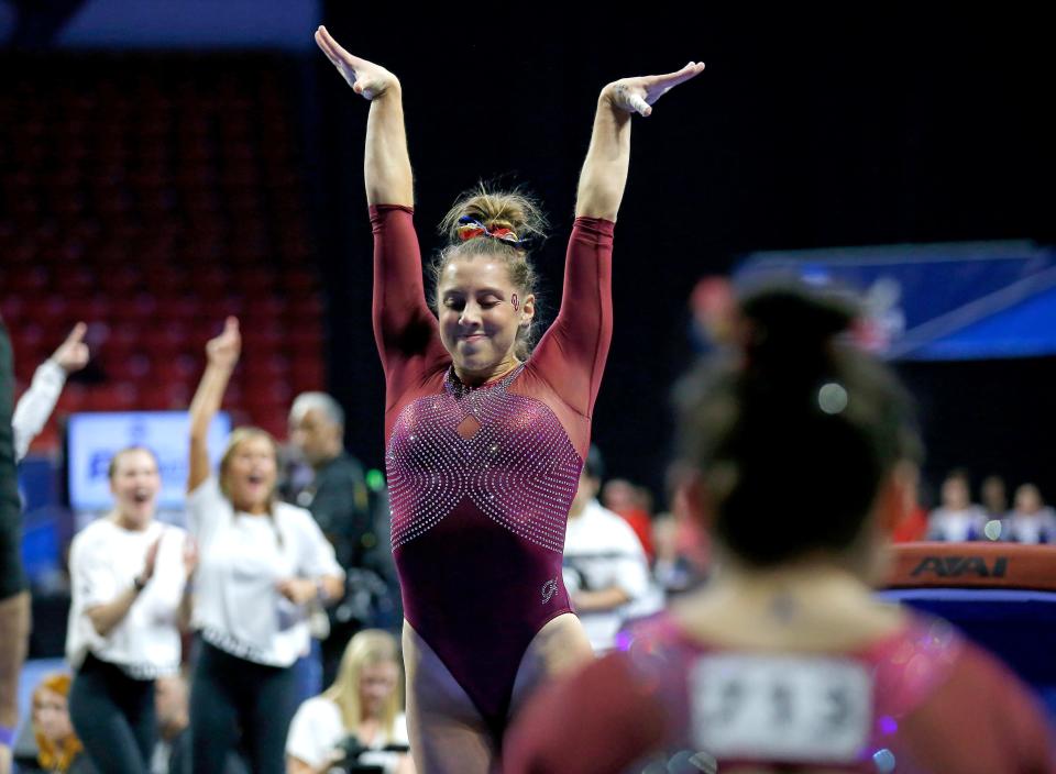 After four seasons as a scholarship gymnast, Allie Stern decided to return to the Sooners as a walk-on this season.