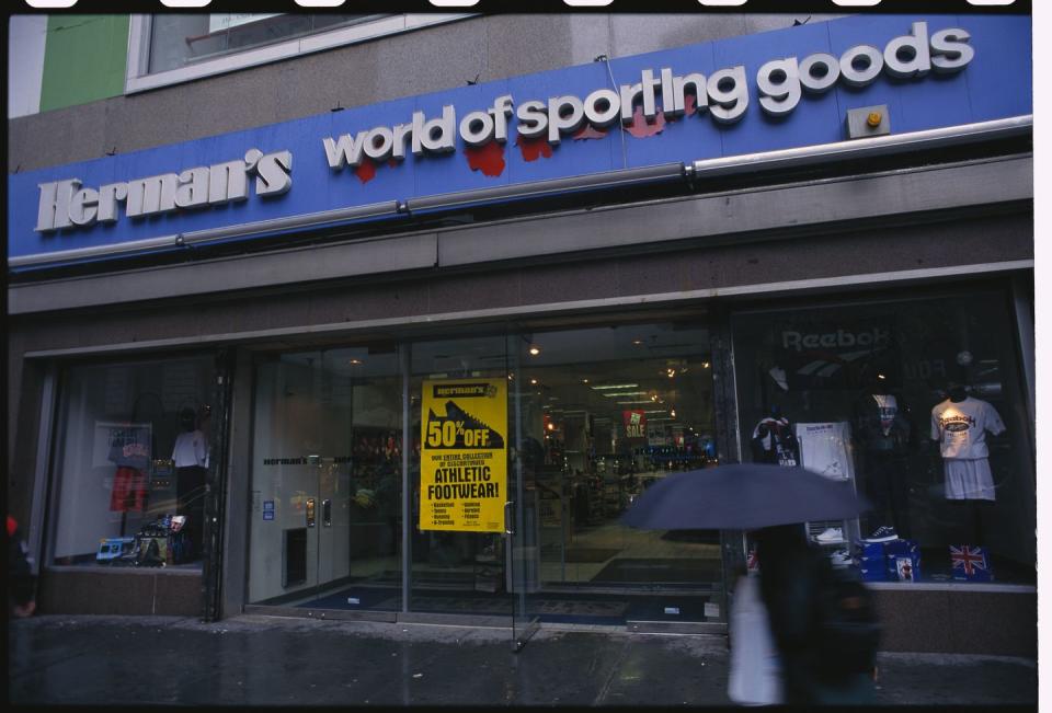 <p>Despite being a well-known sporting goods store in the '90s, Herman's World of Sporting Goods entered bankruptcy in 1993 and <a href="https://www.nytimes.com/1994/01/02/business/death-of-a-store-a-retailing-tragedy.html" rel="nofollow noopener" target="_blank" data-ylk="slk:began closing stores" class="link ">began closing stores</a>. By 1996, every location across the country was closed. </p>