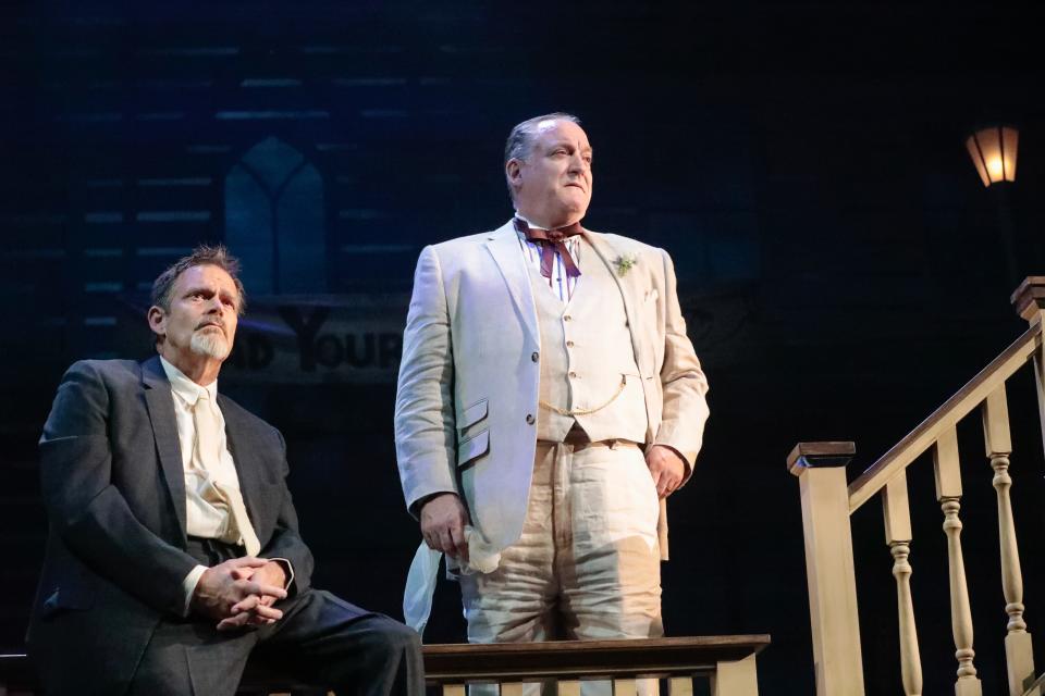 Mark Benninghofen, left, as Henry Drummond, and Andrew Long as Matthew Harrison Brady star as rival attorneys in the Asolo Repertory Theatre production of “Inherit the Wind.”