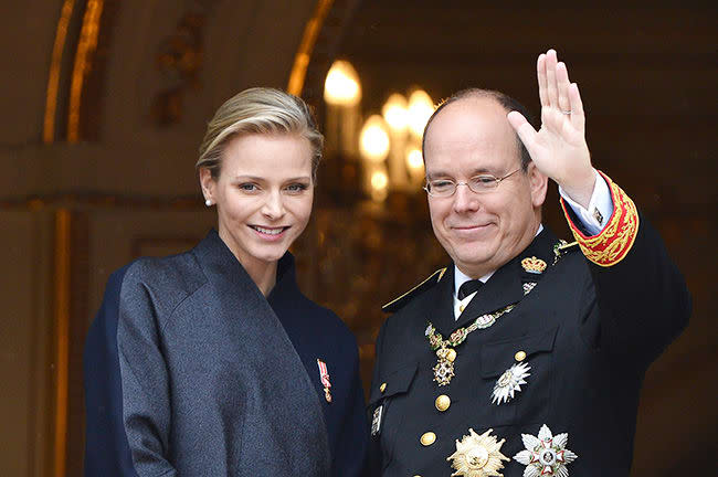 princess charlene smiles as rests head on husband prince albert