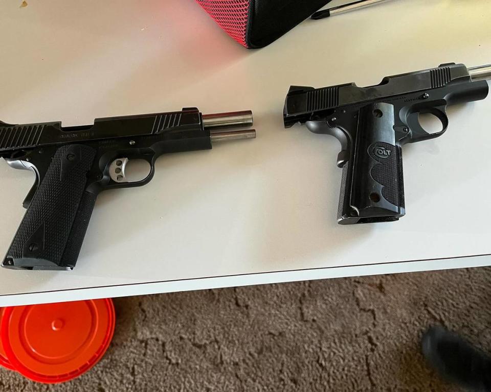 Two handguns recovered by Stanislaus County sheriff’s deputies in Denair on Thursday, Dec. 21, 2023