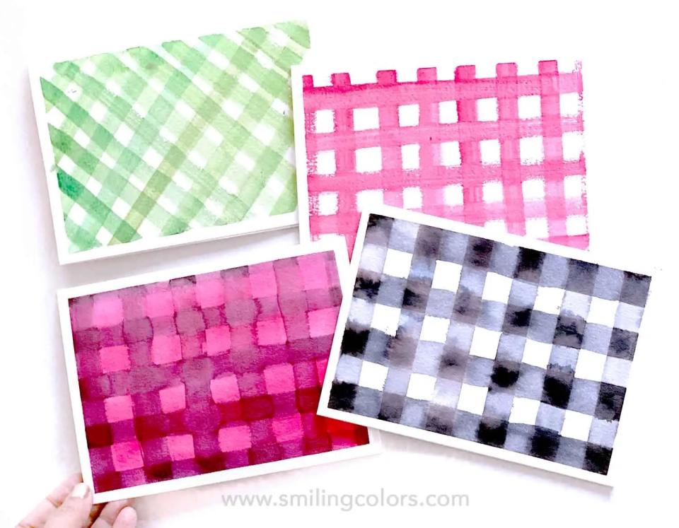 watercolor plaid card (Smiling Colors)