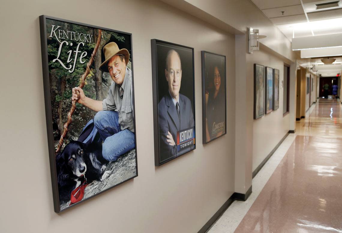 Promotional poster for “Kentucky Life,” with then-host Dave Shuffett in a hallway at Kentucky Educational Television studios in Lexington.