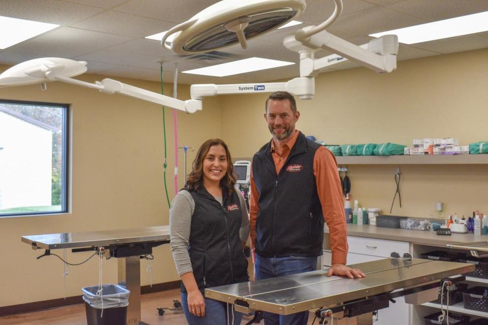 Dr. Maddie Kuieck, left, and Dr. Ryan Zimmerman stand in the new surgery addition at Westview Veterinary Hospital.