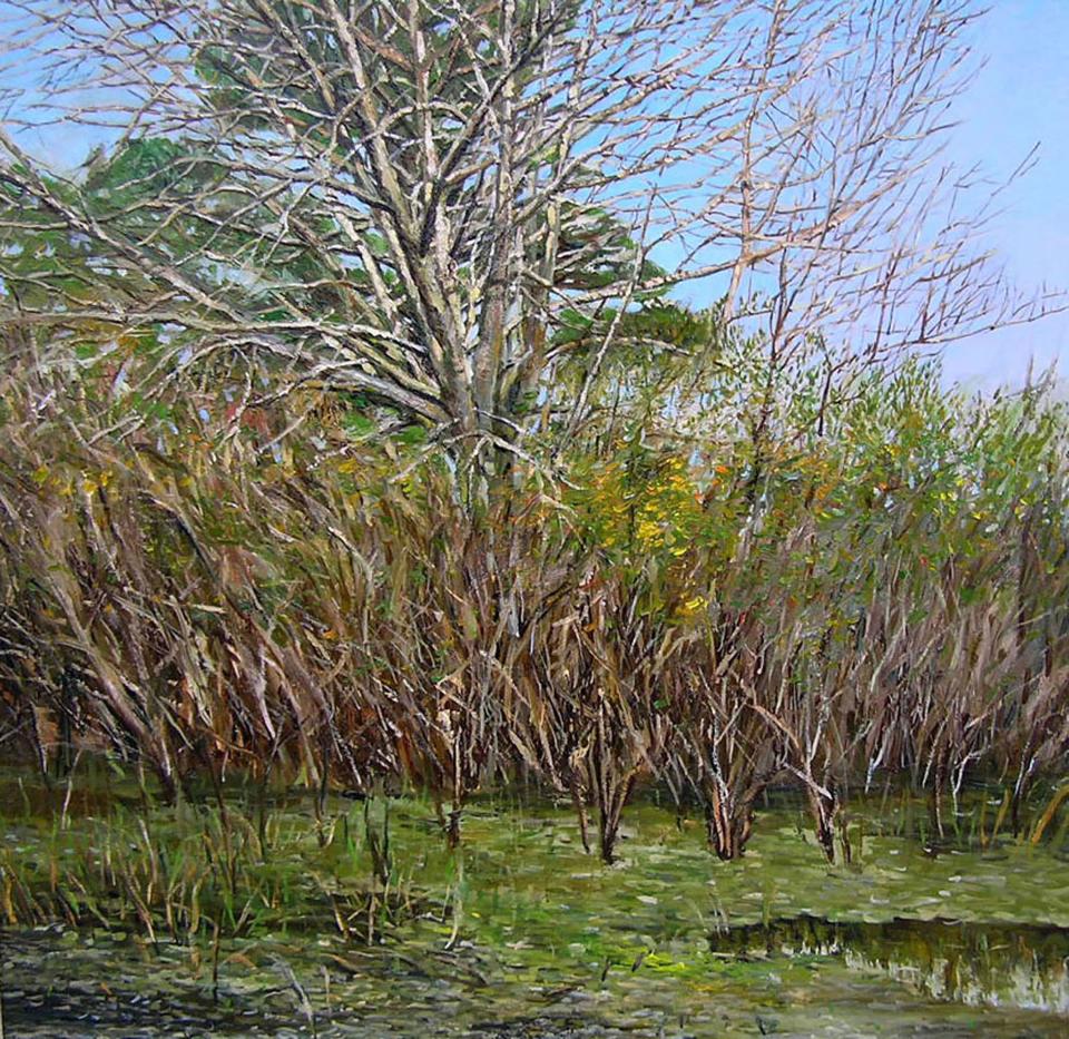 Nan Liu's "Lake Lafayette Trees," 40x40 inches, 2010. Nan Liu: Plein Air Florida Landscapes is on display at the Artport Gallery through Aug. 15, 2023.