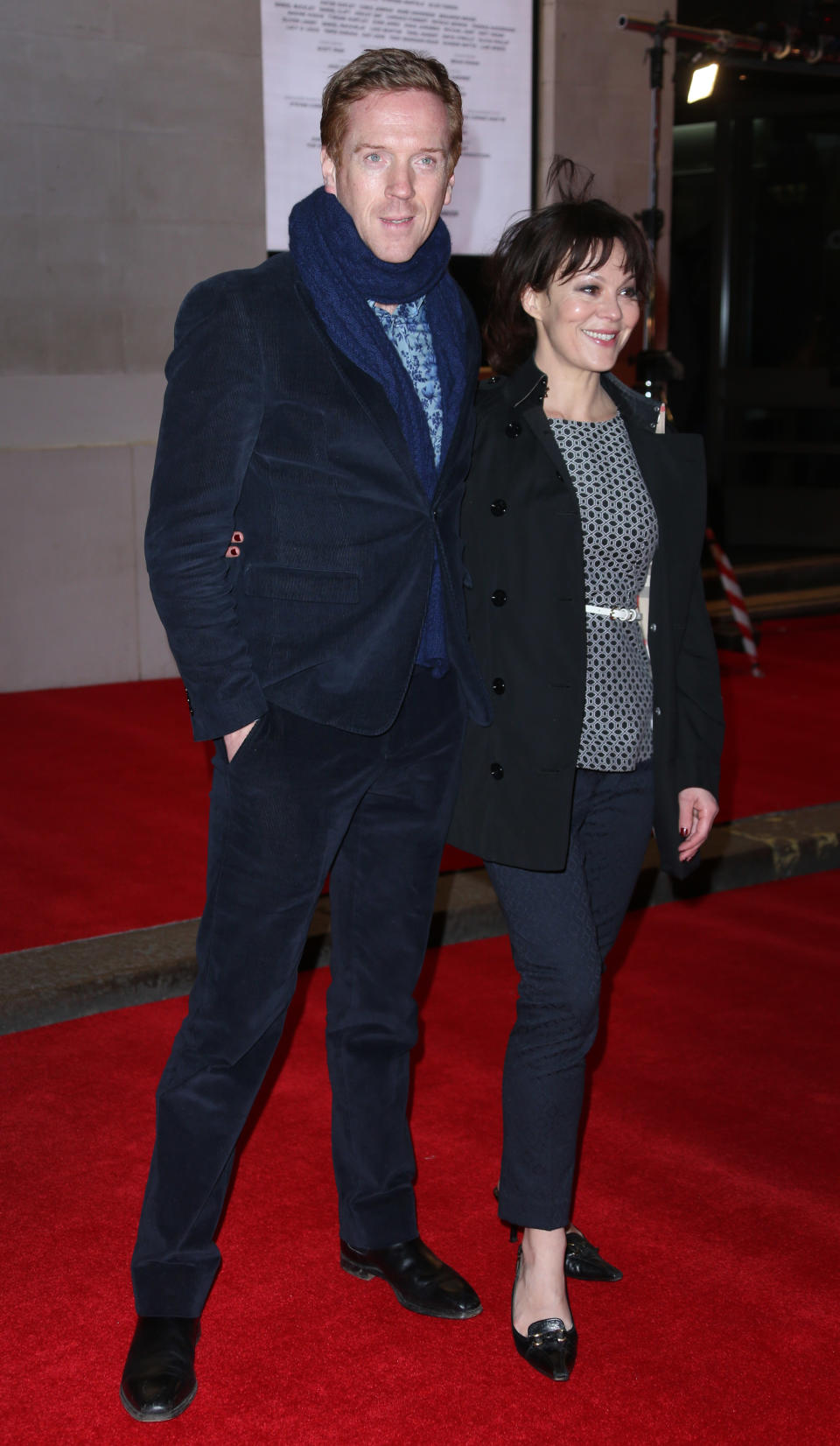 Damian Lewis and wife Helen McCrory arrive on the red carpet for the opening night of 'The Book of Mormon' at The Prince of Wales theatre in central London, Thursday, March 21, 2013. (Photo by Joel Ryan/Invision/AP)