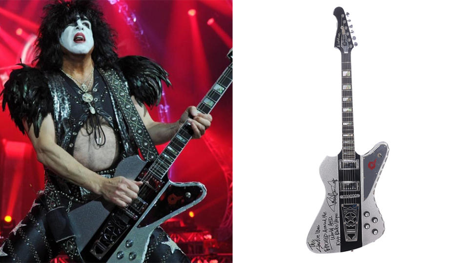 Paul Stanley of Kiss’s autographed stage-worn custom Washburn starfire guitar