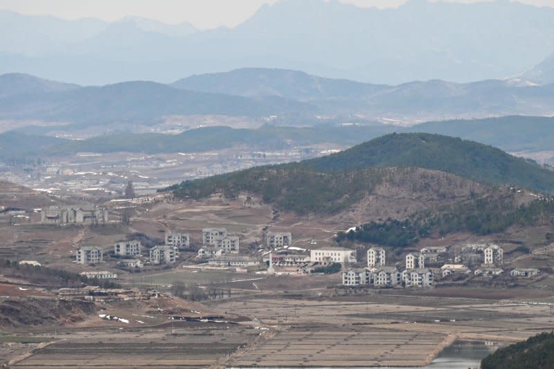 A small North Korean village as seen from the observatory at Aegibong Peace Ecopark on Saturday. Photo by Thomas Maresca/UPI