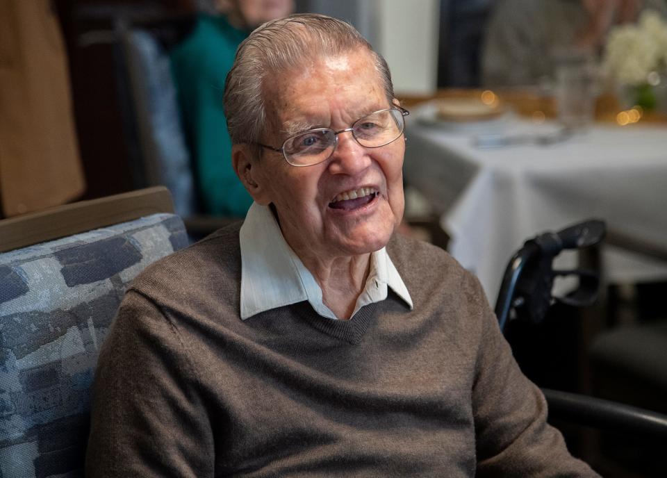 Oakmont of Brookside resident Dr. Marvin Lee Lykins celebrates his 101st birthday at the assisted living facility in Stockton on Jan. 17, 2024. The WWII veteran and retired doctor was honored by Stockton Mayor Kevin Lincoln, San Joaquin County supervisors Miguel Villapudua and Paul Canepa and Congressman Josh Harder's office during the event.