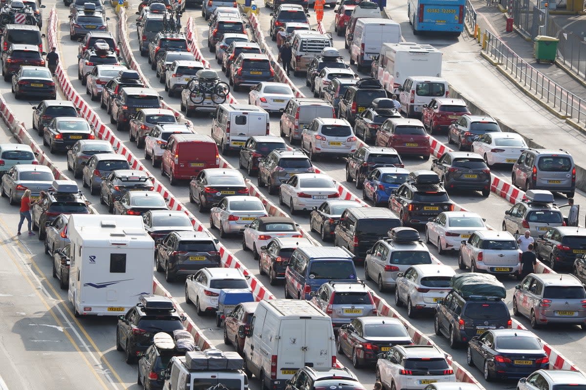 Cars queue at the check-in at the Port of Dover (PA) (PA Wire)