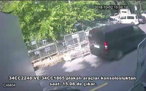 A frame grab allegedly shows a black van suspected of being involved in the disappearance of Khashoggi in front of the Saudi consulate in Istanbul  - Credit: AFP