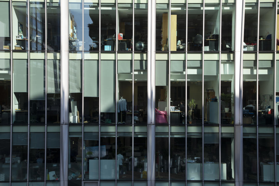 Modern glass offices at Moorgate in the City of London, England, United Kingdom. (photo by Mike Kemp/In Pictures via Getty Images Images)